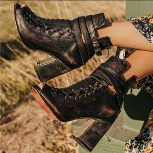 Freebird by Steven Distressed Black Eagle Peep Toe Ankle Boot. 8